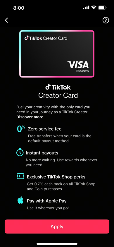 Creator Card concept with cashback